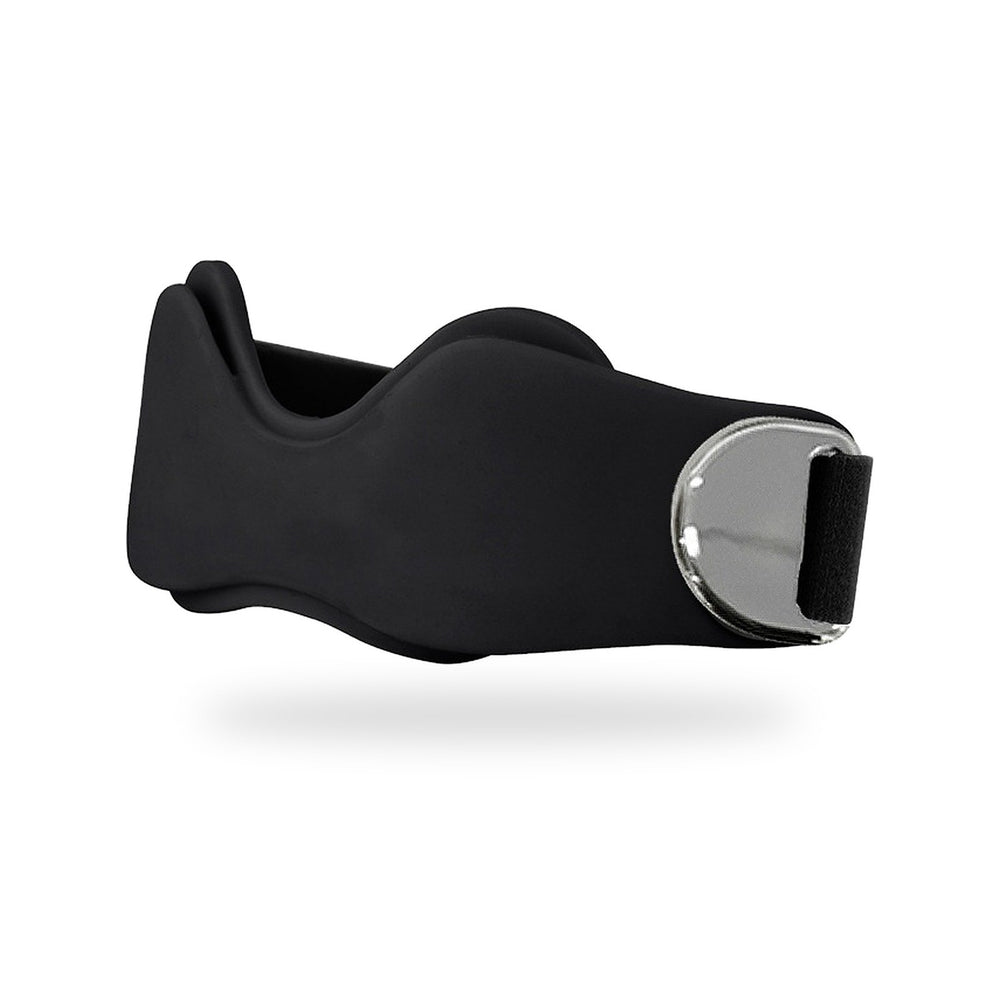The KneeLock Precision Strap: matte black silicone pad, adjustable strap and chrome D-ring