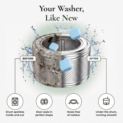 PetFresh tablets cleaning a washing machine drum