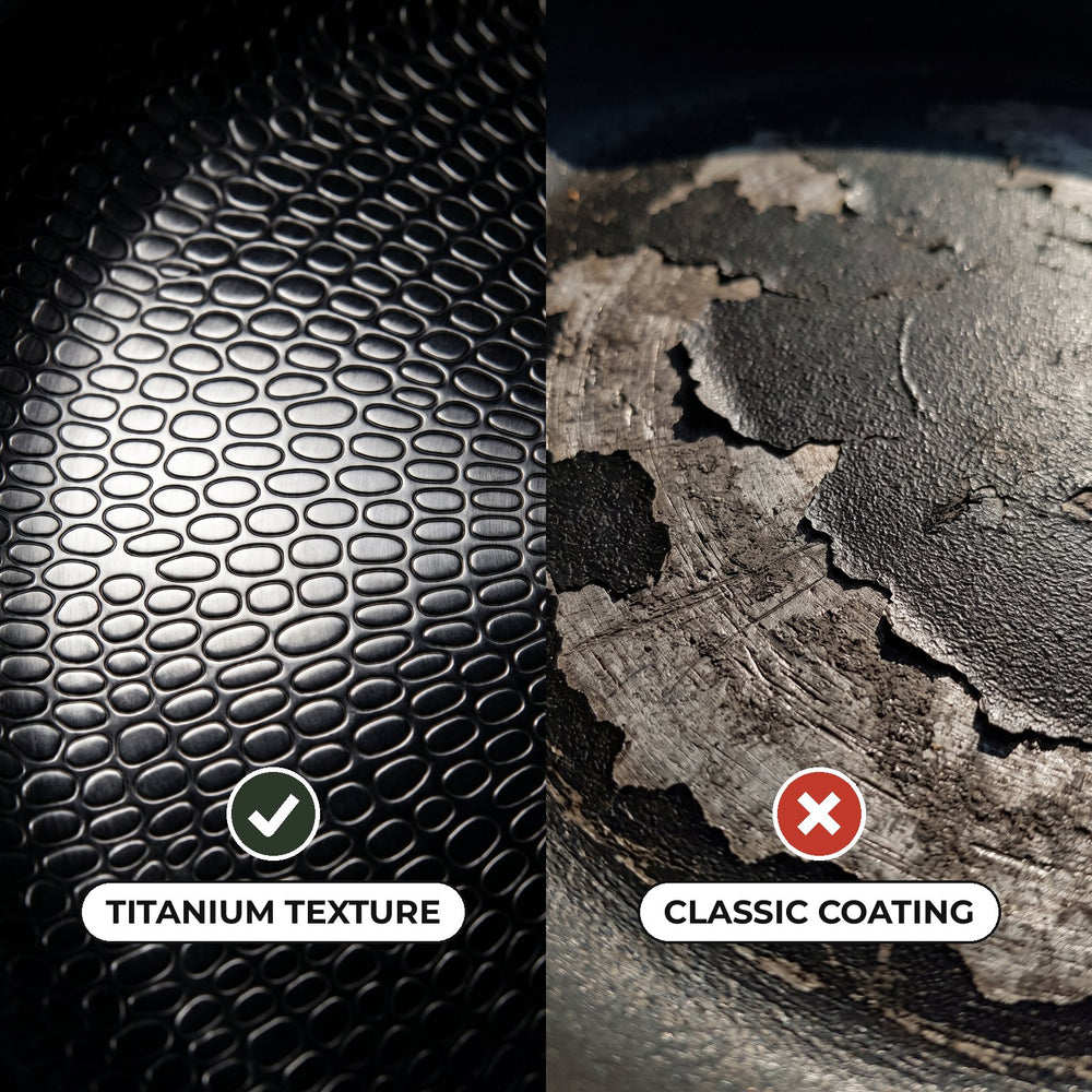 The TitanPure titanium texture next to a classic coating that peels