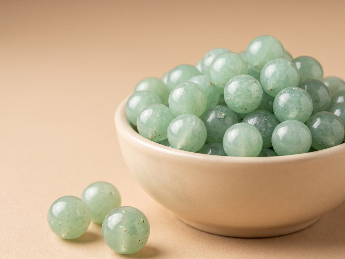 Green Aventurine bead, macro