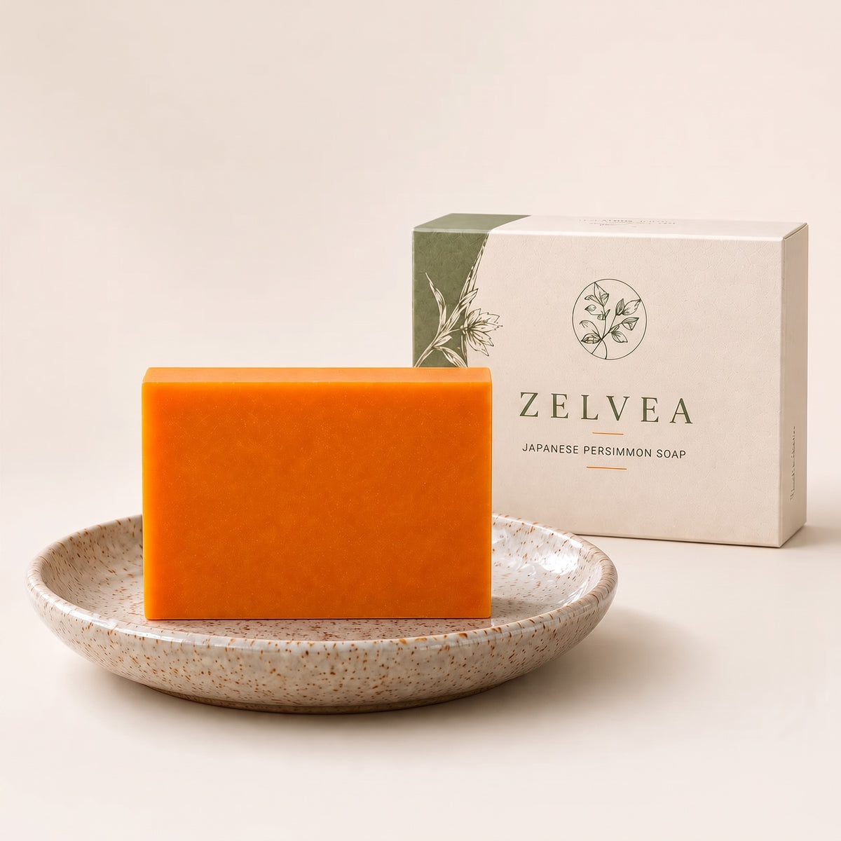 Zelvea persimmon soap bar with its box