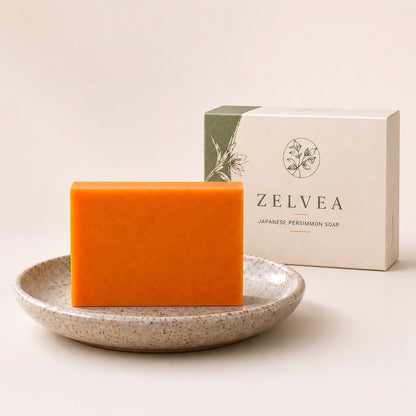 Zelvea persimmon soap bar with its box