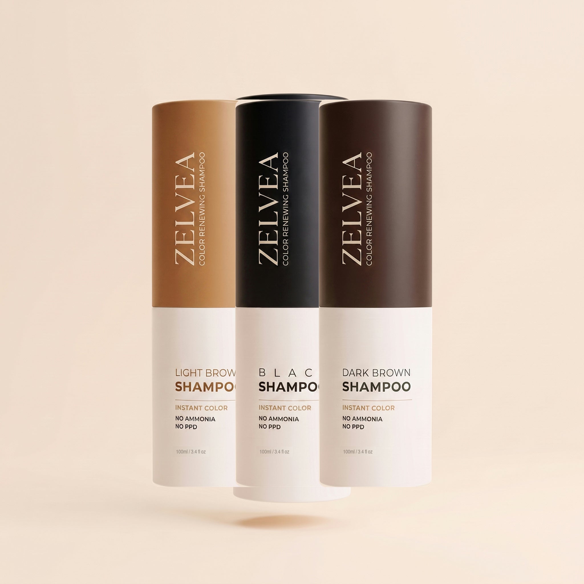 Three bottles of Zelvea Color Renewing Shampoo